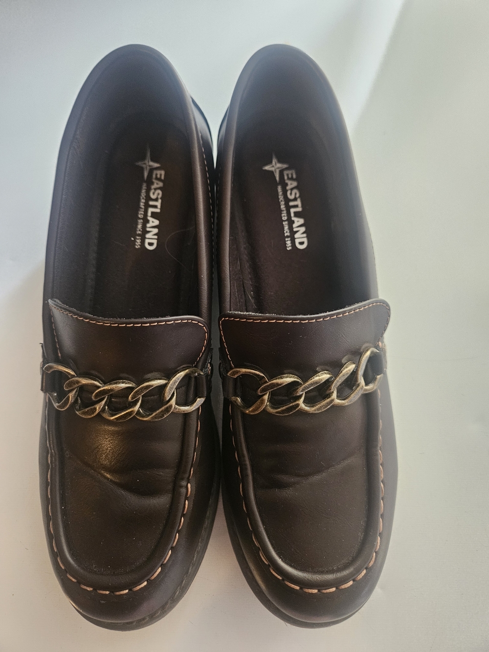 Eastland Dark Brown Leather Loafers with Chain 9.5